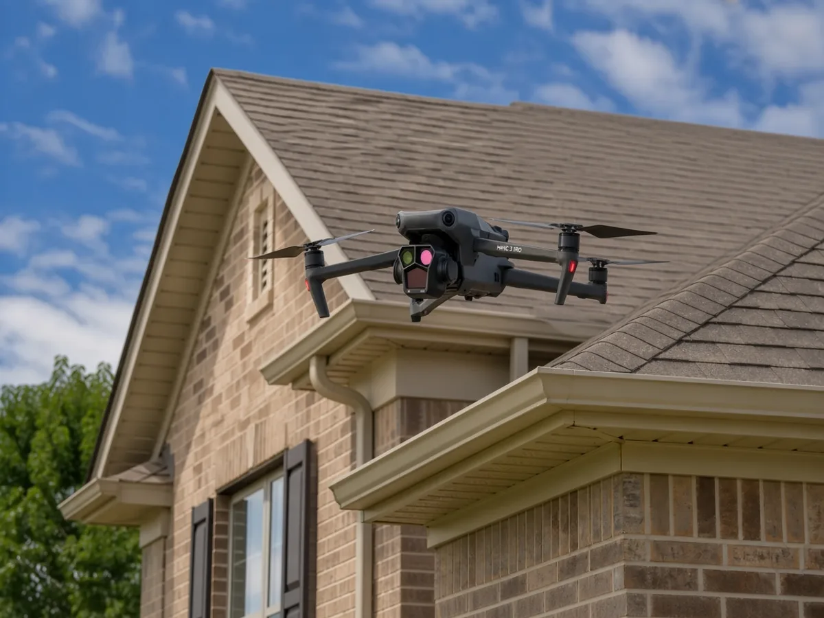 DJI Mavic 3 Pro drone inspecting a Houston-area home